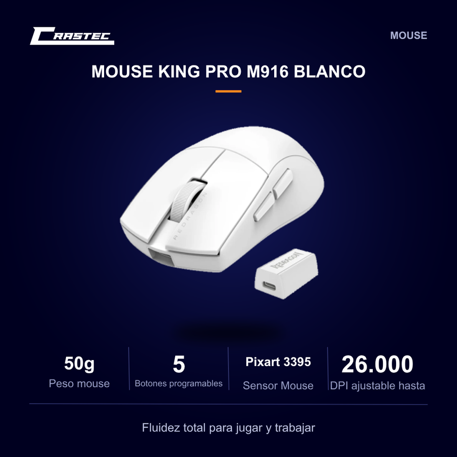 Mouse Inalámbrico KING PRO 4K M916 Blanco