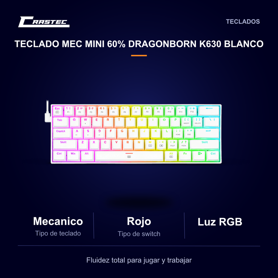 Teclado Mec Mini 60% DRAGONBORN K630 BLANCO